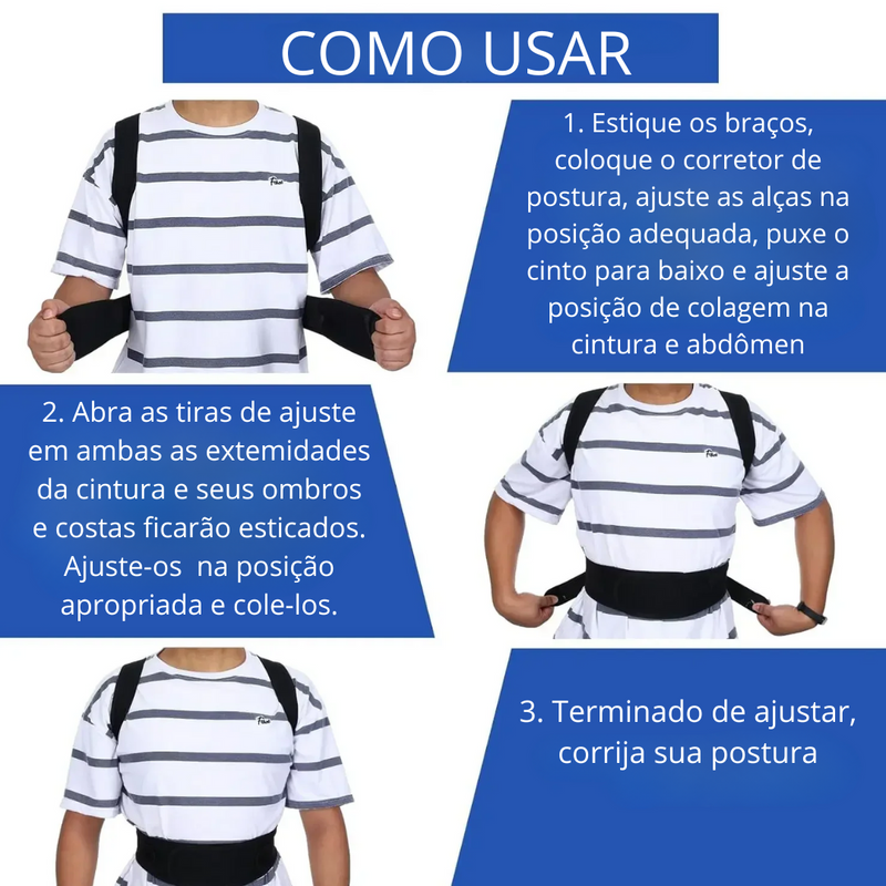 Corretor de Postura Max Pro – Suporte Ortopédico Ajustável para Coluna, Lombar e Ombros