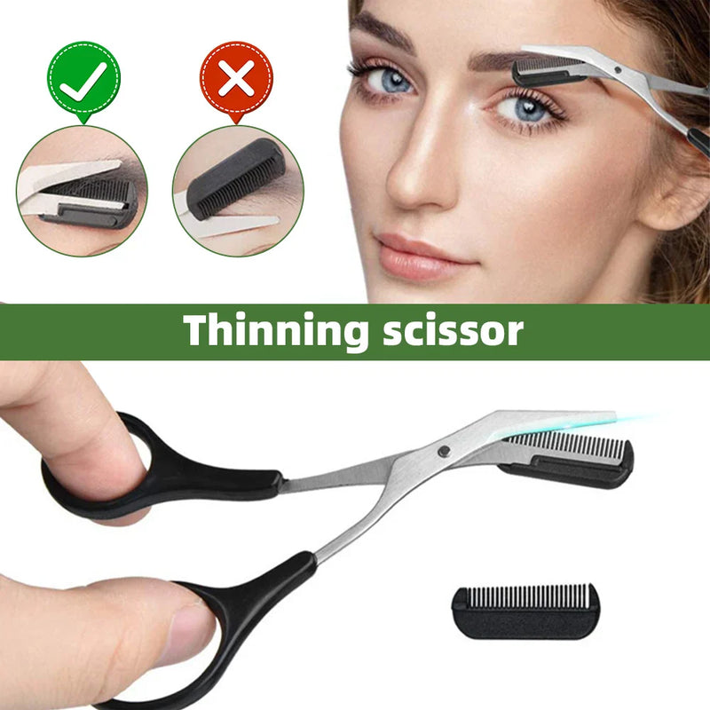 Kit de Sobrancelha 12 em 1 – Lâminas, Tesoura, Pente, Pinça, Escova e Aparador Facial para Design de Sobrancelhas e Cílios