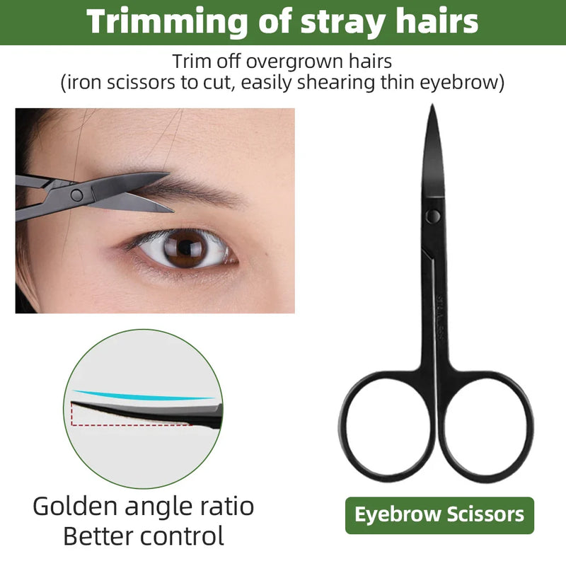 Kit de Sobrancelha 12 em 1 – Lâminas, Tesoura, Pente, Pinça, Escova e Aparador Facial para Design de Sobrancelhas e Cílios
