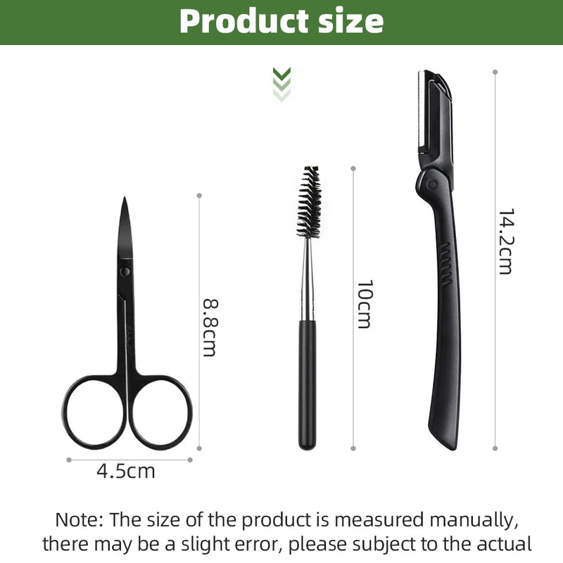 Kit de Sobrancelha 12 em 1 – Lâminas, Tesoura, Pente, Pinça, Escova e Aparador Facial para Design de Sobrancelhas e Cílios